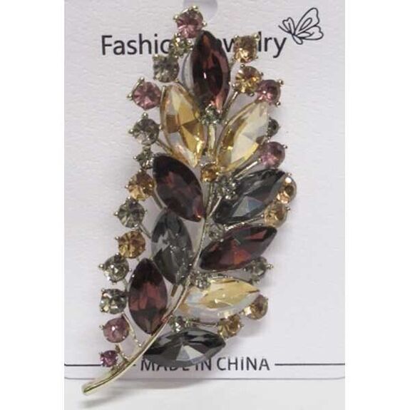 broche bijoux feuille strass couleur