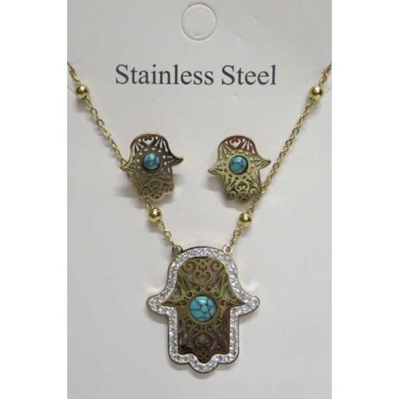bijoux set oriental main turquois en acier
