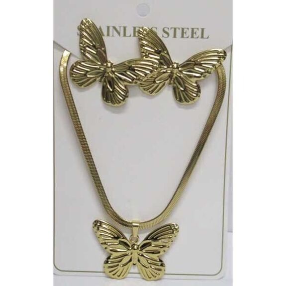 bijoux papillon chaine plate acier