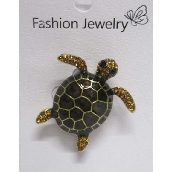 broche bijoux tortue marron et or