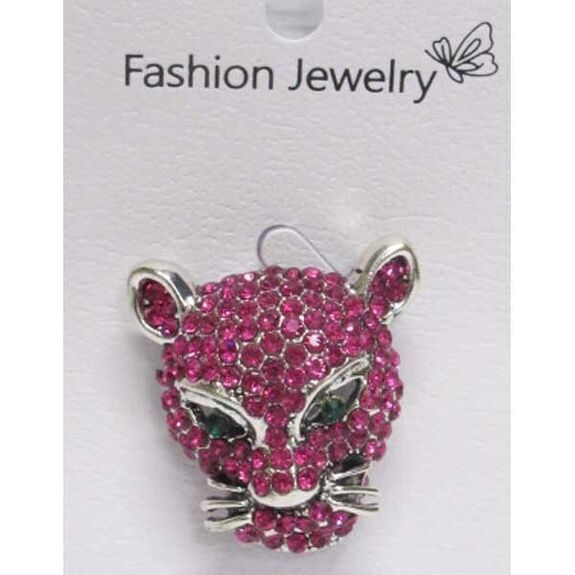 bijoux broche tête de leopard fushia