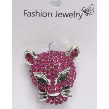 bijoux broche tête de leopard fushia
