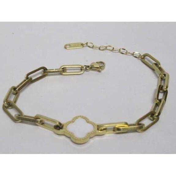 bijoux bracelet trefle nacre maille forcat  acier doré