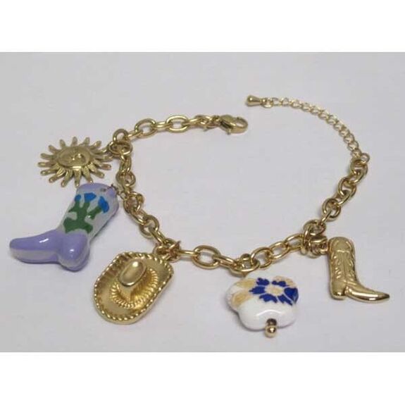 Western jewelry bracelet, boot, hat, sun, steel