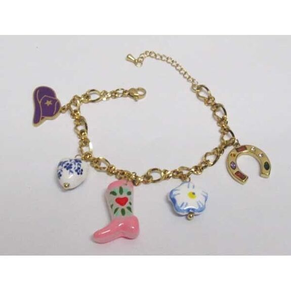 cowboy bracelet jewelry, horseshoe, boot, steel hat