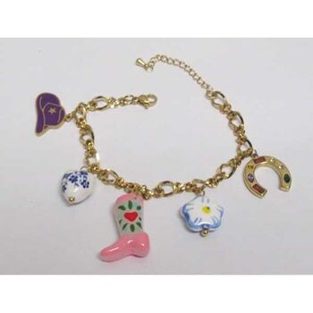 cowboy bracelet jewelry, horseshoe, boot, steel hat