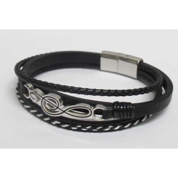 homme Bijoux acier bracelet cuir cle musique