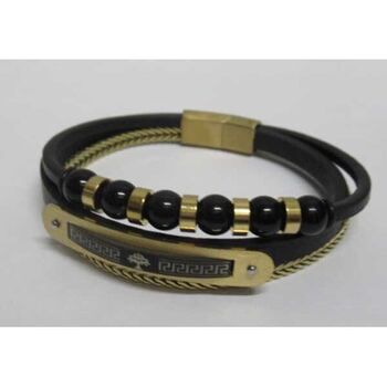 bracelet triple en cuir arbre de vie acier