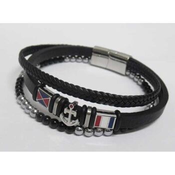 bracelet ancre drapeau cuir acier