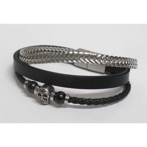 bracelet cuir acier tête de mort homme