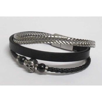 bracelet cuir acier tête de mort homme