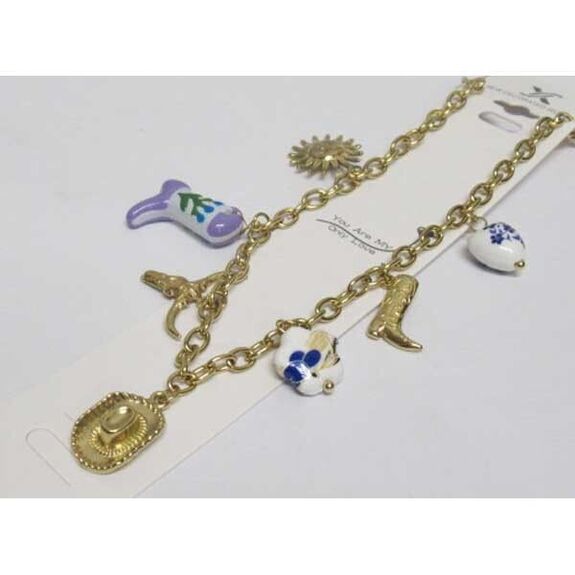 Western jewelry necklace, boot, hat, sun in steel