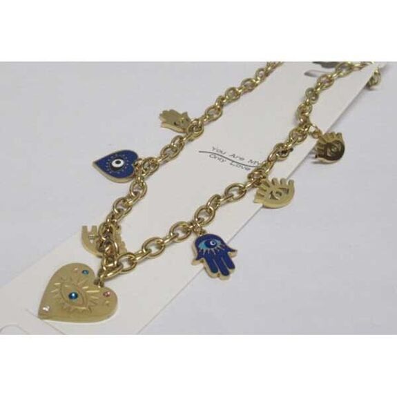 Collier acier oeil coeur main breloques acier