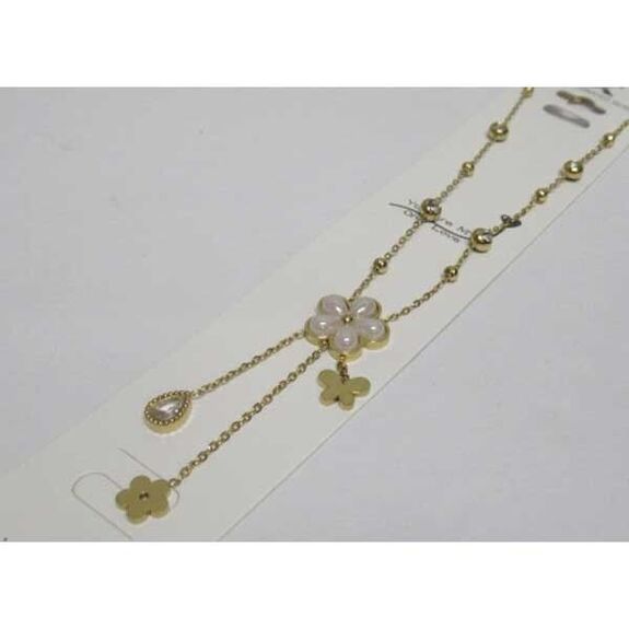 steel pearl flower necklace