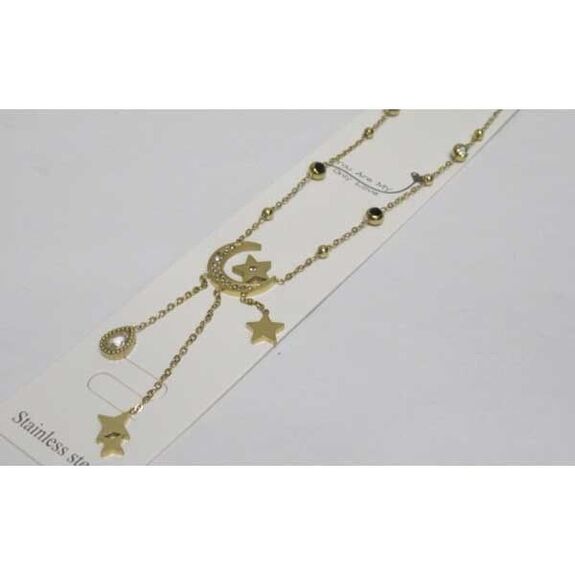 Steel crescent moon and star pendant