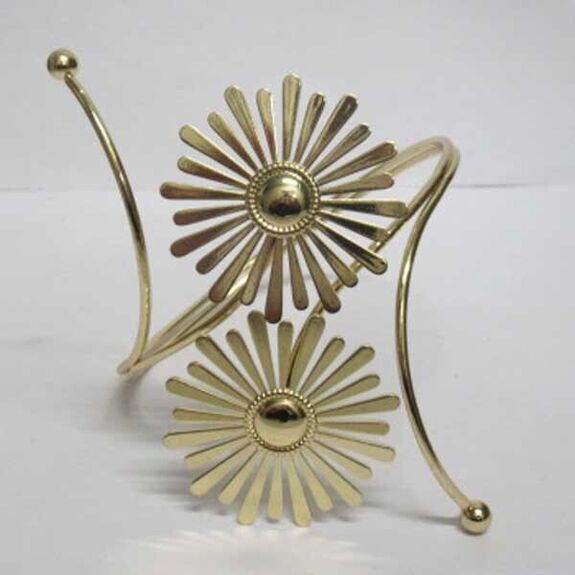 Gold double flower cuff bracelet