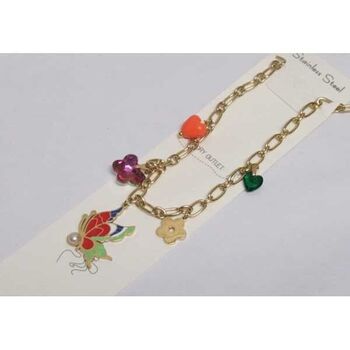 pendant with multiple charms, butterfly and heart in steel