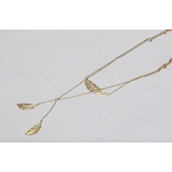 collier long double chaine plume strass en acier