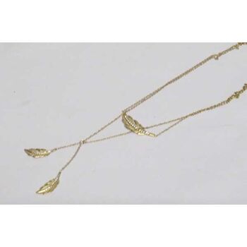 Long double chain necklace with feather and rhinestones in steel