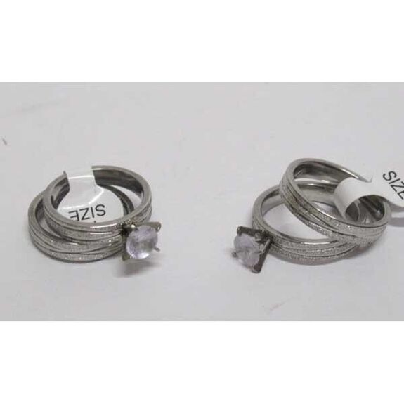 Silver steel ring set with rhinestones