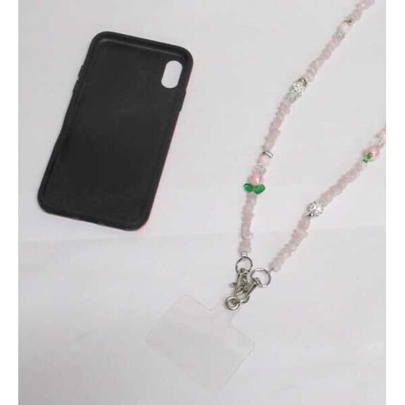 bijoux smartphone en perle boule shamballa et perle rose