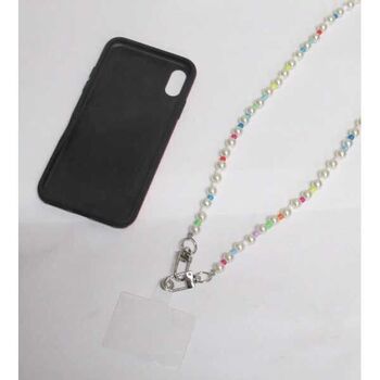necklace, long white pearl and colored disc for mobile