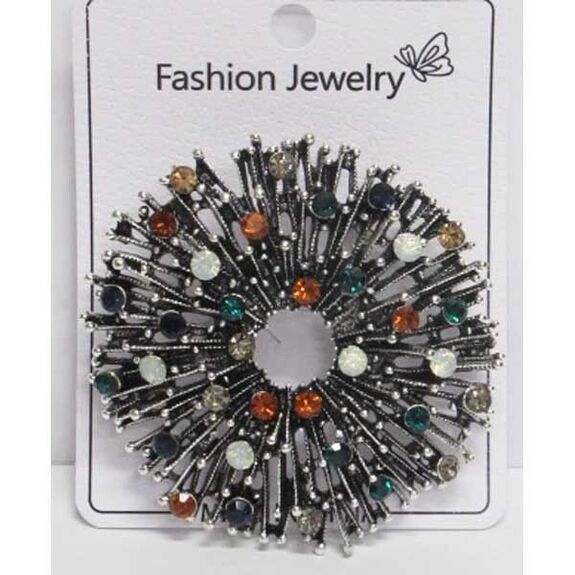 bijoux broche cercle roue cristal strass