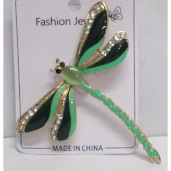 bijoux broche libellule en vert