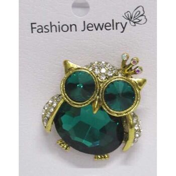 bijoux broche hibou cristal vert