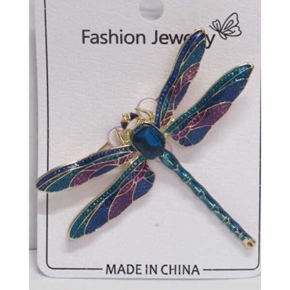 bijoux broche libellule cristal bleu