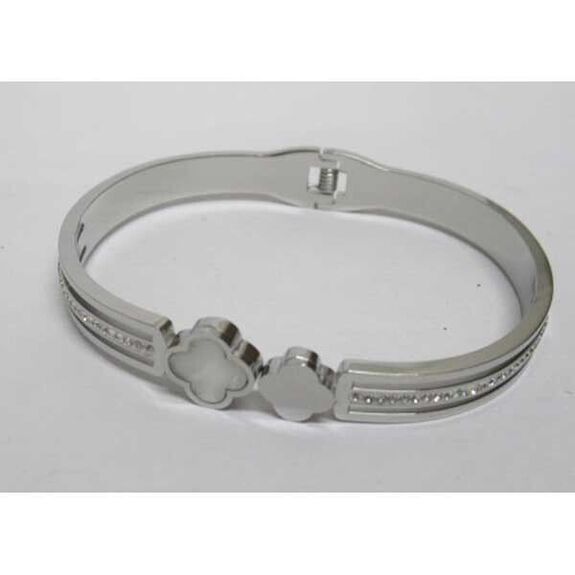 Mother-of-pearl clover bangle in silver-plated steel
