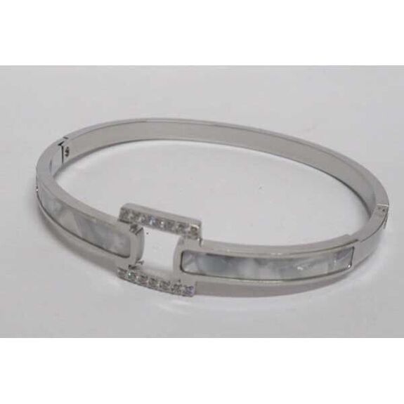 square mother-of-pearl bracelet with rhinestone trim in steel