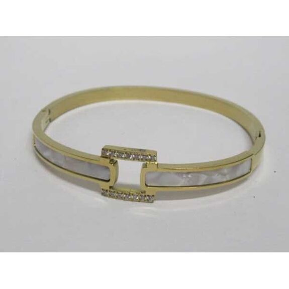 bracelet jonc carré strass acier inoxydable dore