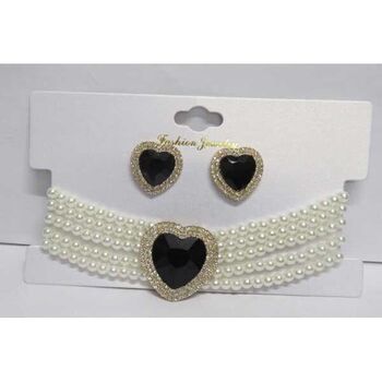 Set bijoux perle coeur noir