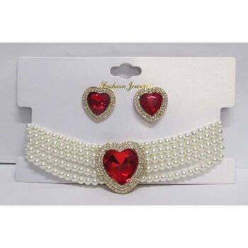 Bijoux cristal coeur rouge et perle