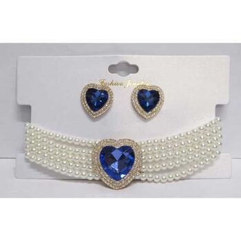 Bijoux perle coeur cristal bleu