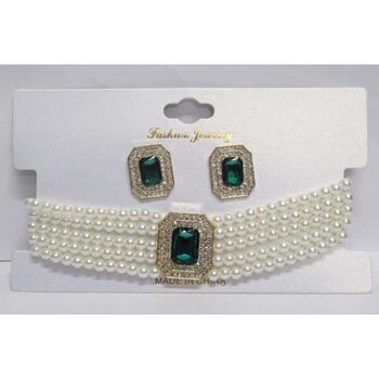 Bijoux cristal vert collier perle