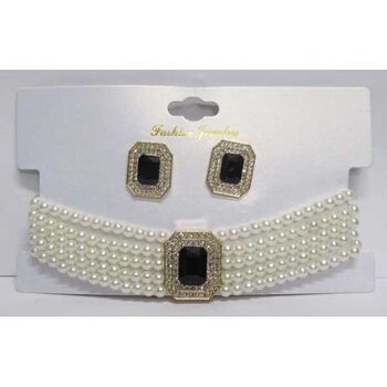 Bijoux cristal noir collier perle