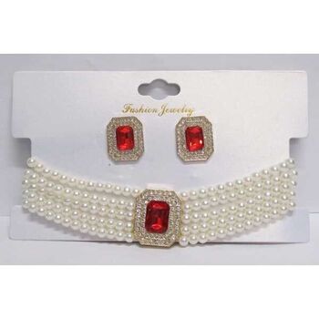 Bijoux cristal rouge collier perle