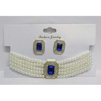 Bijoux cristal bleu collier perle