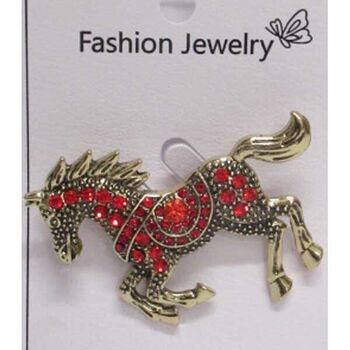 broche cheval strass rouge