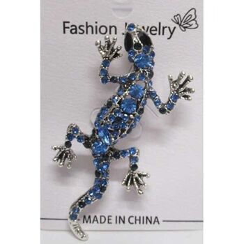 bijoux broche lézard cristal bleu