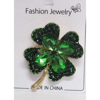 bijoux broche trefle cristal vert
