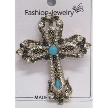 croix strass turquois bijoux broche