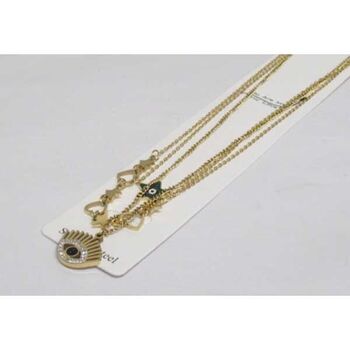 Steel jewelry pendant with eye, star, heart, and triple chain