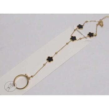 hand chain ring clover gold black steel