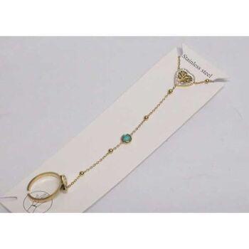 Steel heart and turquoise tree hand chain