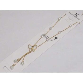 pendentif acier papillon nacre et boules perles tombantes