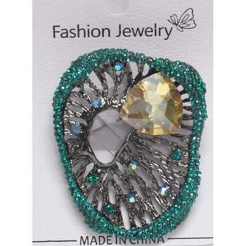 Champagne crystal brooch with rhinestone trim