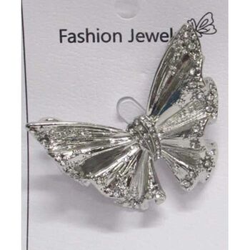 silver bow brooch with rhinestones